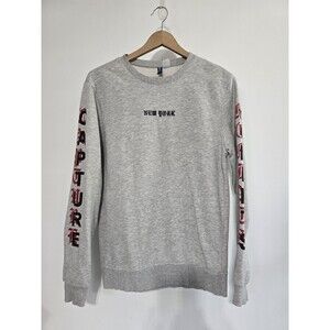 H&M Men's Gray NY Chest Logo Relaxed-Fit Crewneck Sweatshirt Size Small Capture